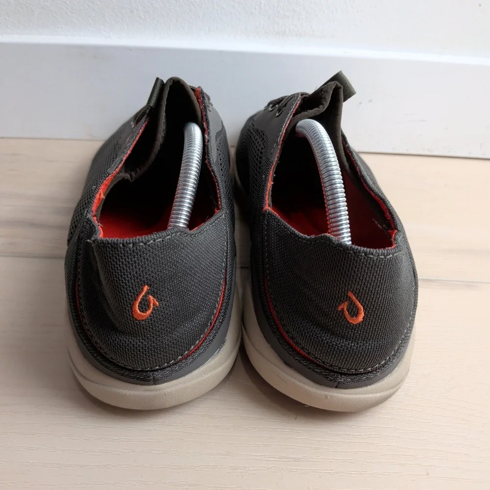 OluKai Moku Pae Mens 11 Boat Shoes Dark Wood Trench Blue Mesh Sneakers